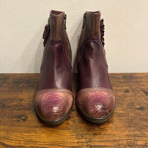 Laura Vita Alizee Brown Purple Pink Floral Embossed Leather Ankle Boots